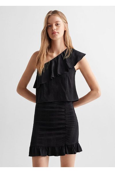 Mango Teen Asymetryczna bluzka z brokatowymi detalami