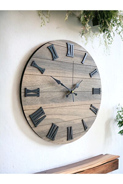tozluahşap Ahşap Roma Rakamlı Minimalist Duvar Saati Sade Bohem Duvar Saati