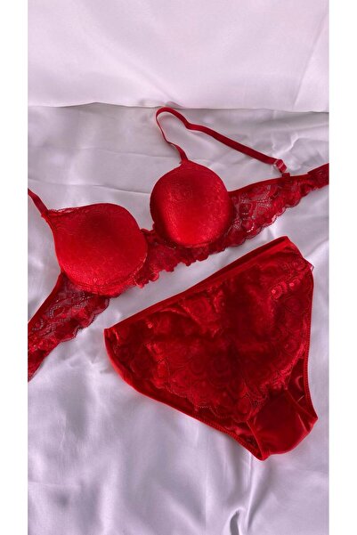 BNK Shop Set de lenjerie și lenjerie de damă din dantelă roșie