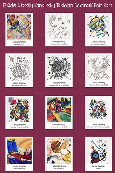 Runrux لوحات Wassily Kandinsky 12 بطاقة بولو مزخرفة - بطاقات ملصقات فنية
