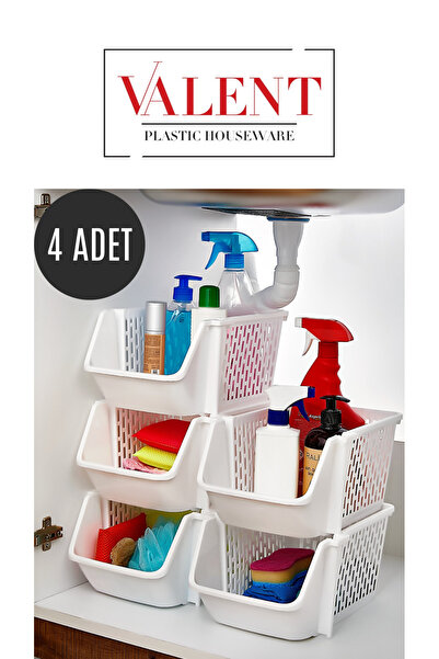 VALENT 4'lü Dolap Içi Istiflenebilir Düzenleyici, Katlı Organizer, Lavabo Altı, Buzdolabı Düzenleyici