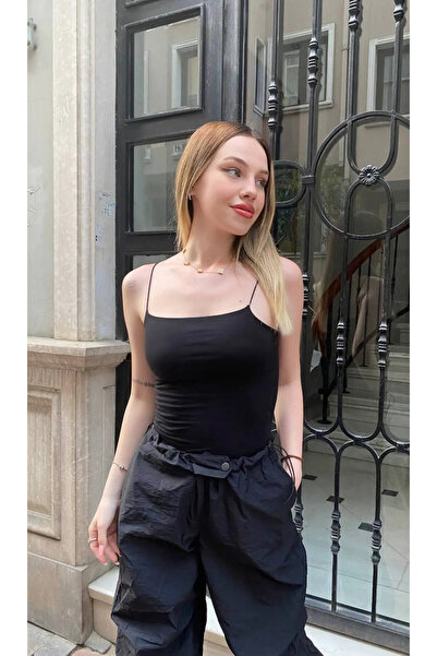 Boubon Co Siyah İç Göstermeyen Kadın İp Askılı Basic Bluz