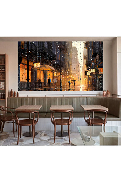 EMİLART Soyut Modern Yağmurlu Şehir Özel Tasarım HD Kalite Kanvas Tablo Salon...