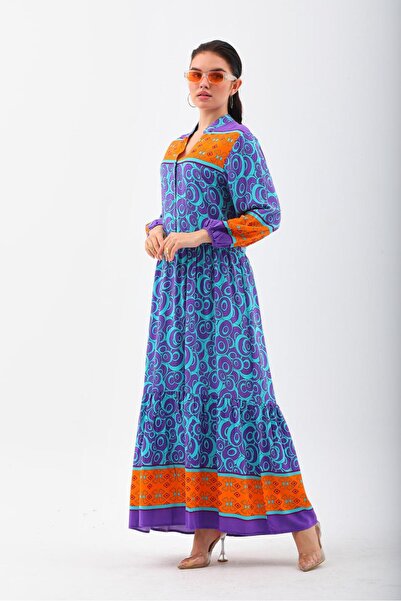 AYASOFYA OTANTIK Women's Button Detail Placket Collar Ethnic Patterned Sleeve...