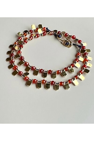 Karma by Didem İnselel Pirinç üzeri altın kaplama pullu Akik taşı kolye