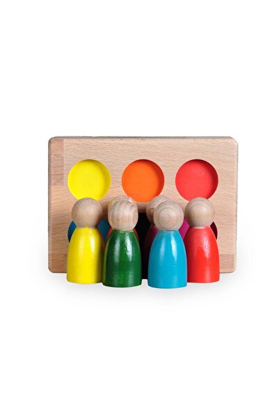 ALGWOOD Waldorf Peg Bebek Renk Eşleştirme Oyunu 6li İnsan Figürleri Doğal Ahşap 14x10cm