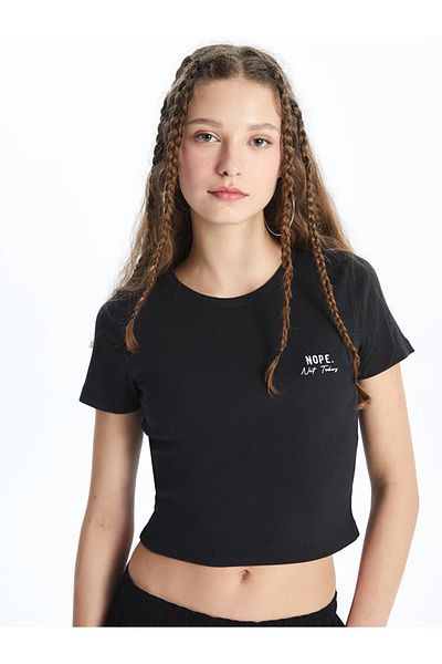 LC Waikiki Crop crop pentru femei LCW Vision cu mâneci scurte brodate