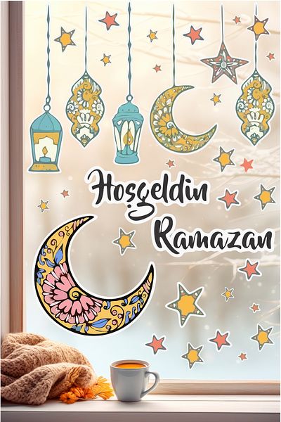 Grafikup Set de autocolante colorate cu tematică Ramadan - Lămpi și stele