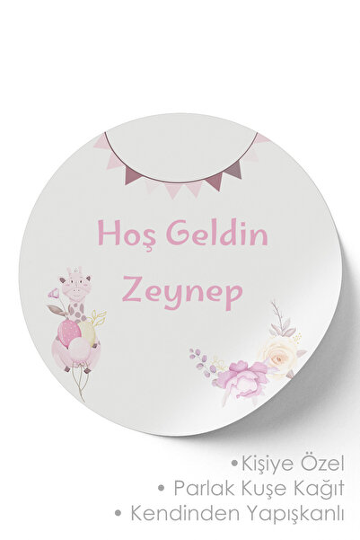 deer art Kişiye Özel Hoş Geldin Bebek Doğum Günü Etiketi (Sticker) - 3x3cm 52...