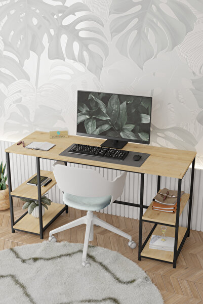 Durusilya Mobilya 140x50 cm Metal Çalışma Bilgisayar Ofis Masası Kitaplıklı