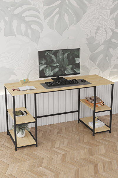 Durusilya Mobilya 140x50 cm Metal Çalışma Bilgisayar Ofis Masası Kitaplıklı
