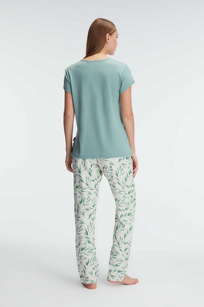 Anıl 9875 short sleeve v-neck Women's viscose tropical summer knitted regular waist Embroidery Detailed Pajamas Set