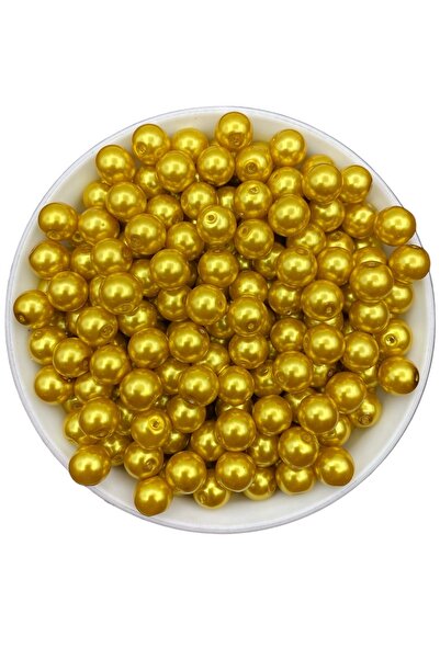 Hedef Bijuteri خرزة لؤلؤ زجاجية باللون الأصفر/الذهبي 10 مم، خرزة صنع إكسسوارا...