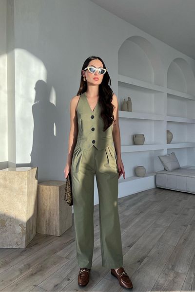 Seda Yalçın Atelier Khaki Pleat Detailed Masculine Trousers