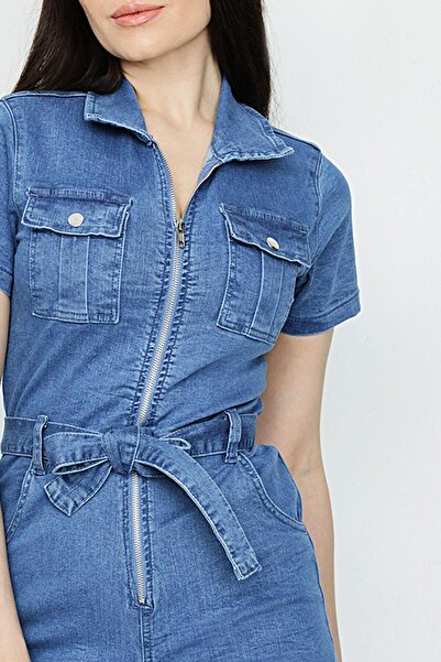 Select Moda Γυναικεία κοντή φόρμα τζιν με ζώνη