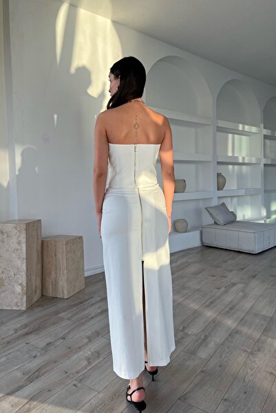 Seda Yalçın Atelier Екрю спідниця з розрізом ззаду та блискавкою