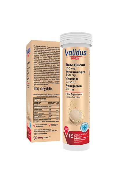 Validus Immun Beta Glucan + Echinacea Sambucus Nigra + Coenzyme Q10 + Pelargonium 15 Effervescent Tablets