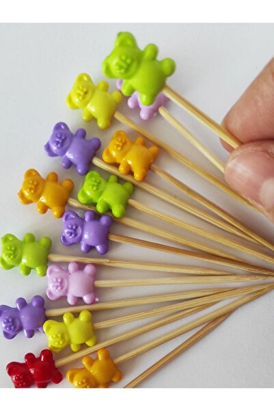 BEYHAN BAYHAN 10 Adet Dekoratif Ayıcıklı Pasta Kürdanı 6 Cm Karışık Renk - Ay...