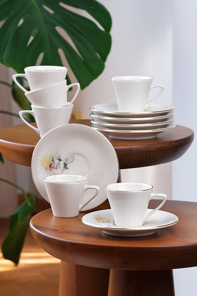 Glore Sunset 12-Piece 6-Person Gold Gilded Ceramic Coffee Set
