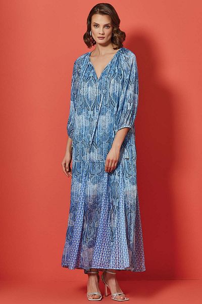 Guitar Multicolored Chiffon Dress with Balloon Sleeves