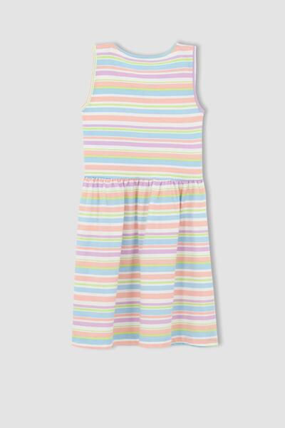 DeFacto Girl's Regular Fit Stripe Patterned Sleeveless Cotton Combed Summer Dress T2575a622sm