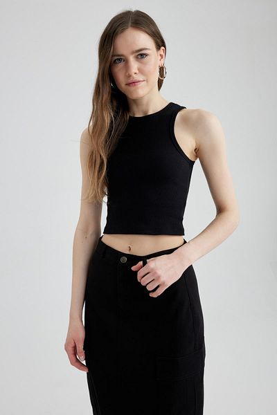 DeFacto Slim Fit Halter Neck Cotton Crop Top