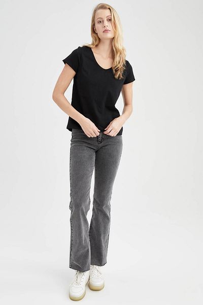 DeFacto Tricou cu mânecă scurtă cu decolteu în V, 100% bumbac K1507az22sm