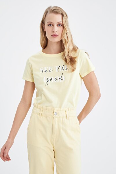 DeFacto Μπλουζάκι Regular Fit Crew με εμπριμέ κοντό μανίκι 100% βαμβακερό T-shirt W9830az22sm