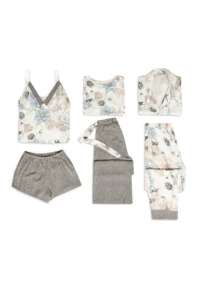 C&City Patterned 6-Piece Viscose Pajama Set 9502 Ecru