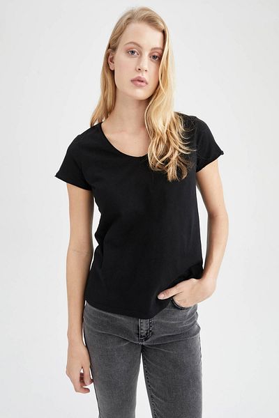 DeFacto Tricou cu mânecă scurtă cu decolteu în V, 100% bumbac K1507az22sm