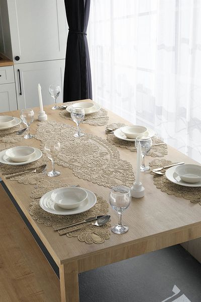 Çt Çeyizci Tekstil Модерен американски сервиз Plate Runner Set за 6 души - кафе