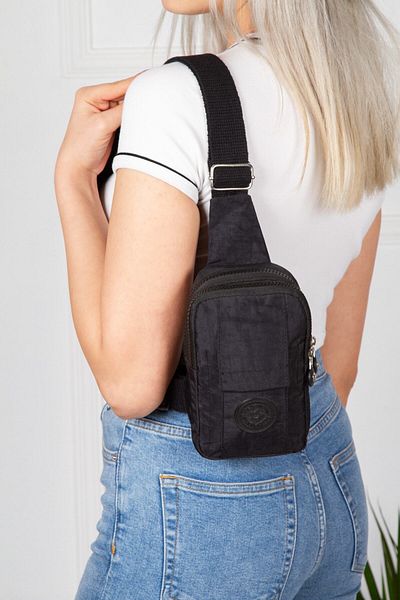 Newish Unisex Black Crinkle Waterproof Fabric Cross Shoulder And Waist Bag