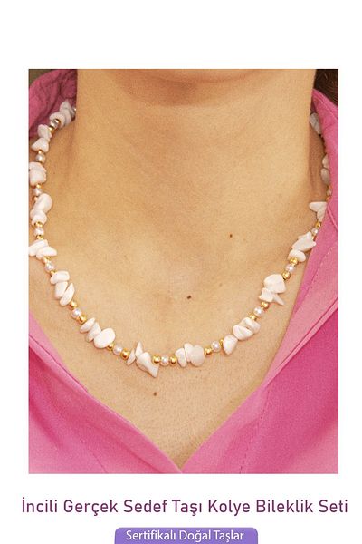 Tesbih Atölyesi Certified Pearl and White Mother of Pearl Natural Stone Necklace Bracelet Set