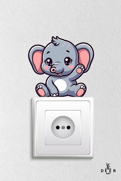 deer art Autocolant pentru priză - Autocolant decorativ de perete pentru camera copiilor elefant drăguț - Dads1