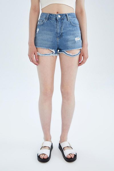 DeFacto High Waist Ripped Detailed Cut-Tip Leg Jeans 100% Cotton Shorts X5284az22sm
