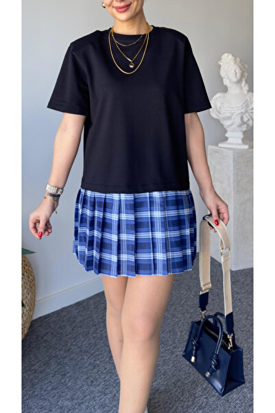 Laluvia Námořnicky modré skládané sukně s krátkým rukávem