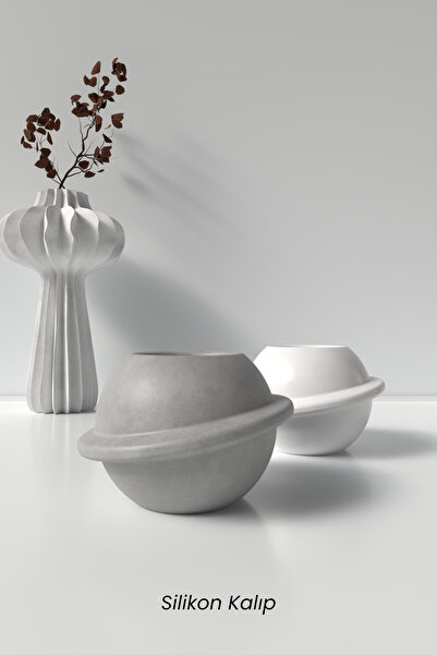 Cageartstudio Dekoratif Satürn Şeklinde Beton Saksı ve Mumluk Silikon Kalıp K...