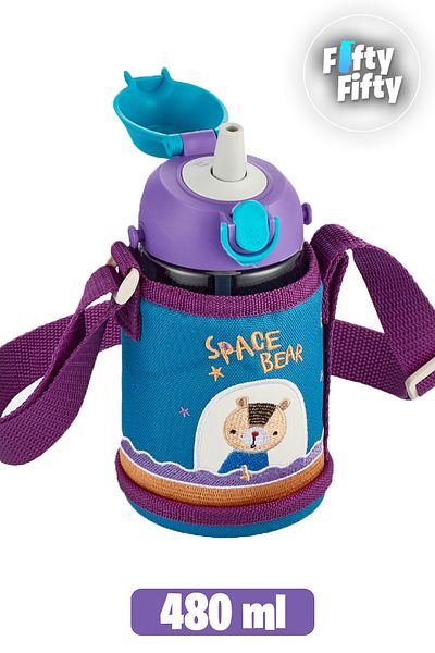 Uzspace 480 ml Tritan Children's Water Bottle with Case and 2 Separate Lids with/without Straw