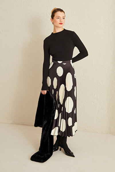 Jus De Pommes SİYAH BEYAZ PUANTİYELİ PİLİSELİ UZUN ETEK