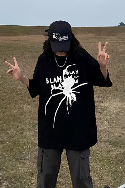 Gofeel Black Unisex Blah Blah Spider T-Shirt