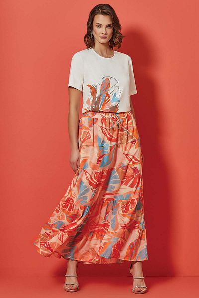 Guitar Round Neck Printed Ecru Knitted Blouse