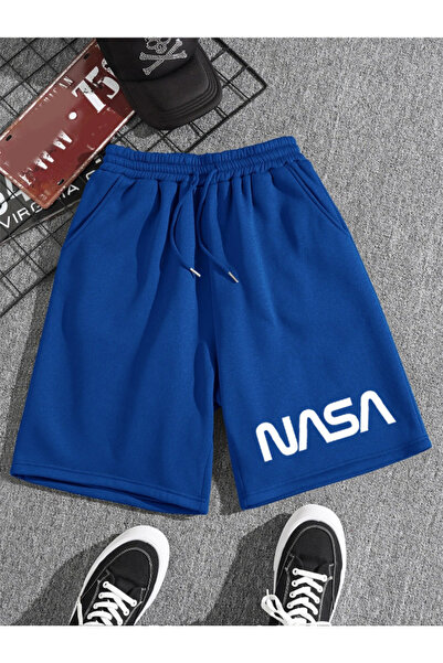 Revasser Unisex Kadın/Erkek Nasa Özel Baskılı Renkli Kısa Penye Şort Shorts