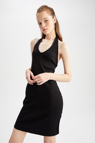DeFacto Μίνι Φόρεμα V-Neck Black Bodycon - Y7479az22sm