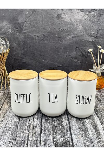 YzHome 3-Piece Vacuum Glass Bamboo Lid Tea Coffee Sugar Jar Storage Container