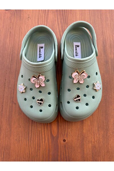 Pomidik Women's Butterfly Accessory Massage Sole Closed Front Eva Slippers Green