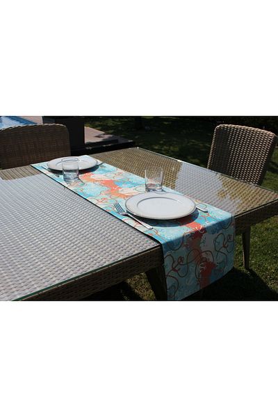 Karma Home Runner cu imprimare digitală cu model de ancoră marină albastră