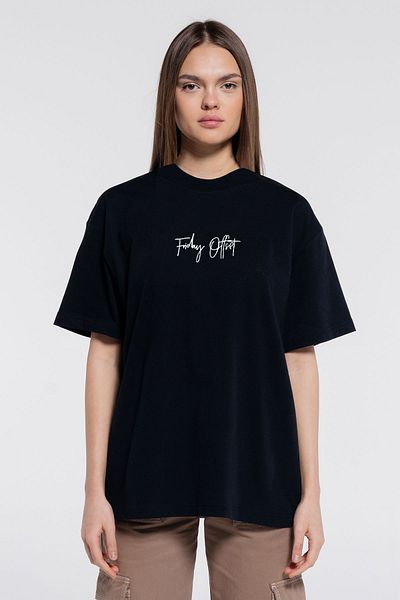 Friday Offset Friday Tee Μαύρο Γυναικείο 100% Βαμβάκι Extra Oversize T-Shirt με λαιμόκοψη