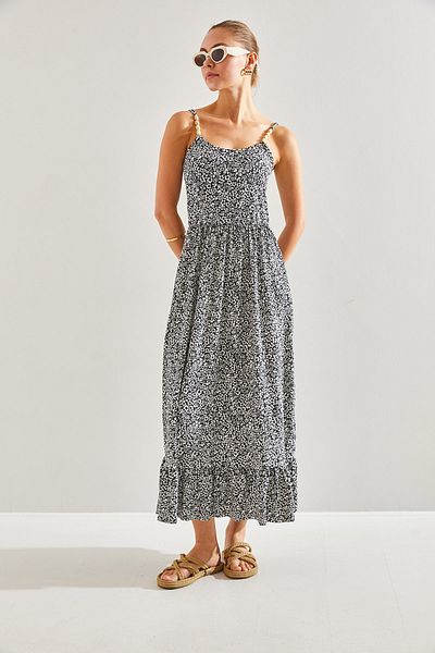 Bianco Lucci Women's Strap Stone Embroidered Flared Dress60201006