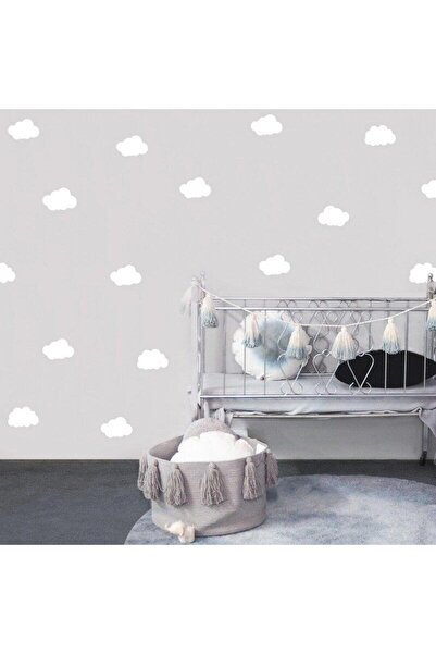 Lizpo Decor Bulut Duvar Çocuk Bebek Odası Çıkartması Stickeri Kombin Beyaz