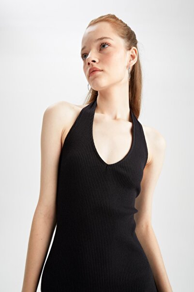 DeFacto Coool Bodycon V Yaka Basic Siyah Kaşkorse Mini Elbise Y7479az22sm